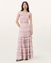 Allsaints Womens Mauve Pink Talia Tiered-hem Modal Maxi Skirt