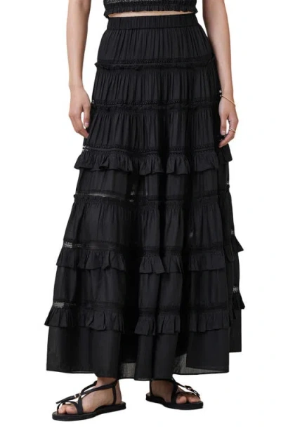 Allsaints Womens Black Arlea Elasticated-waist Lace-trim Woven Maxi Skirt