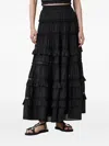 Allsaints Womens Black Talia Tiered-hem Modal Maxi Skirt In Black