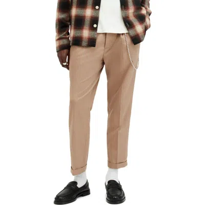 Allsaints Tallis Slim Fit Cropped Trousers In Toffee Taupe
