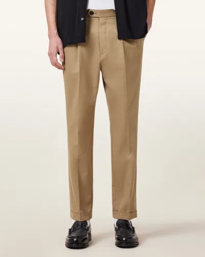Allsaints Mens Corn Brown Tallis Slim-fit Cropped Trousers