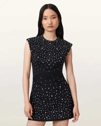 Allsaints Tamara Embellished Mini Dress In Black
