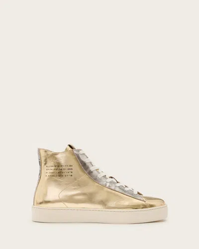Allsaints Tana Metallic Leather High Top Trainers In Gold/silver