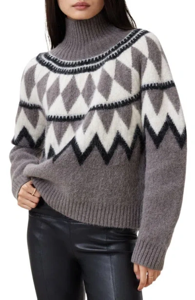 Allsaints Knitted Fair Isle Tara Sweater In Grey