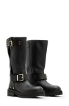 Allsaints Marisa Biker Boot In Black/warm Brass