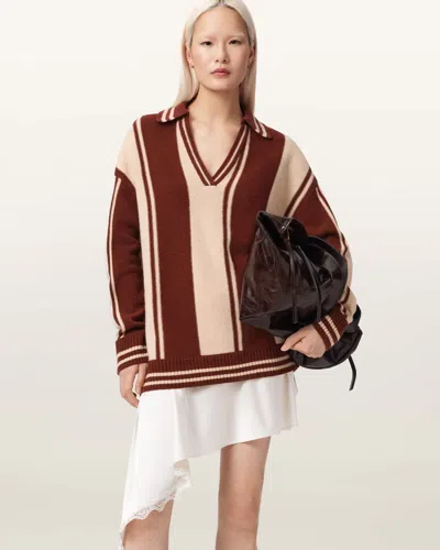 Allsaints Tay Merino Wool Polo Shirt In Brown