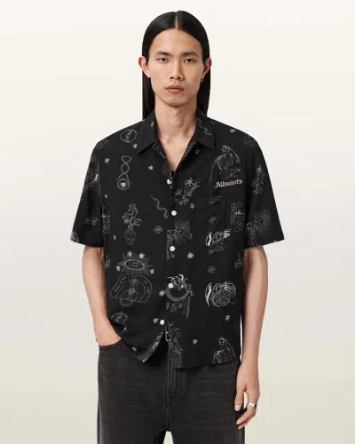 Allsaints Terra Print Short Sleeve Button-up Shirt In Black