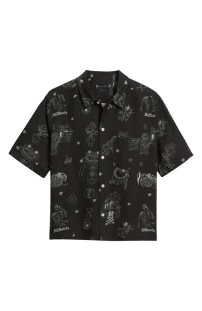 Allsaints Terra Print Short Sleeve Button-up Shirt In Black
