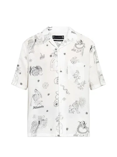 Allsaints Terra Print Short Sleeve Button-up Shirt In White