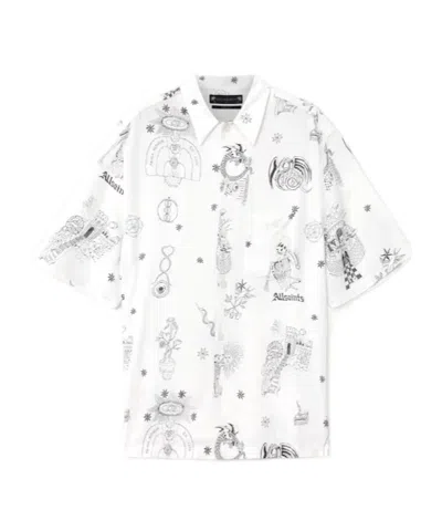 Allsaints Terra Print Short Sleeve Button-up Shirt In White