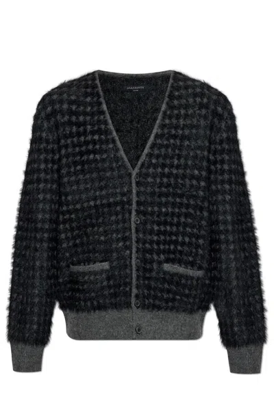 Allsaints Houndstooth Loose Cardigan In Grey/black
