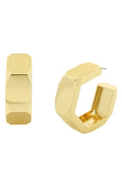 Allsaints Textured Medium Hexagon Hoop Earrings In Gold