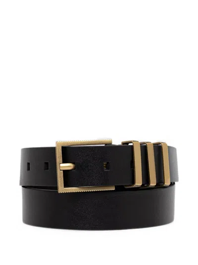 Allsaints Textured-buckle Leather Belt In Black