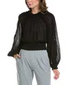 Allsaints Womens Black Thallo Balloon-sleeve Recycled-polyester Top In Black