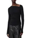 Allsaints Seyma Asymmetric Neck Jersey Top In Black
