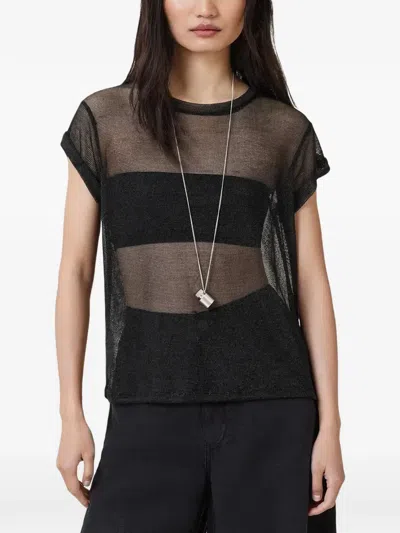 Allsaints Thea Mesh-striped T-shirt In Black