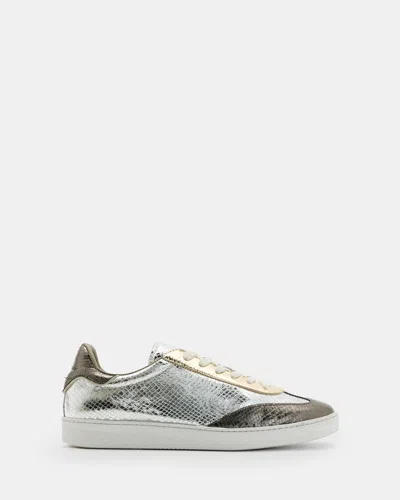 Allsaints Thelma Metallic Leather Low Top Sneakers In Silver Multi
