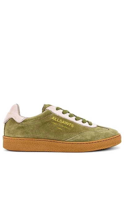 Allsaints Thelma Suede Low Top Trainers In Khaki/rose Pink