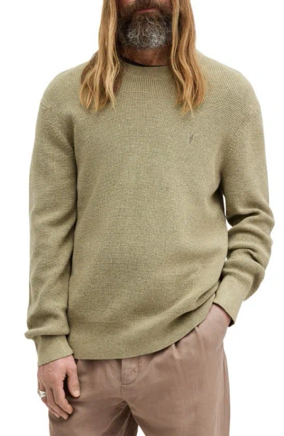 Allsaints Thermal Cotton & Wool Crewneck Jumper In Herb Green