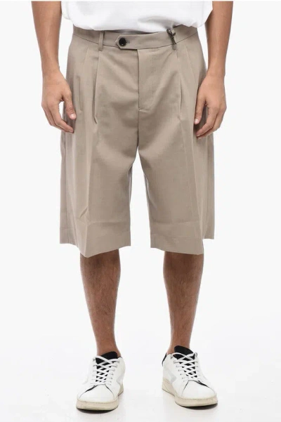 Allsaints Thirty Two Double Pleat Capulet Shorts With Hidden Closure In Neutral