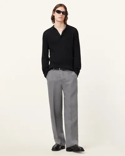 Allsaints Thoma Long Sleeve Polo Shirt In Black
