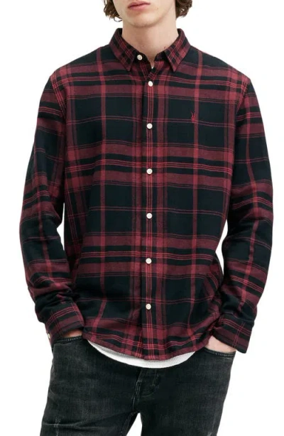 Allsaints Thorn Plaid Flannel Button-up Shirt In Sangria Red