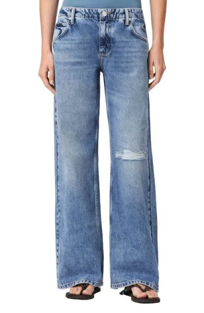 Allsaints Womens Destroy Indigo Tia Wide-leg Low-rise Jeans In Blue