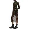 Allsaints Tia Mesh Printed Midi Dress In Kateri Hazel Brown