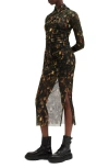 Allsaints Tia Mesh Printed Midi Dress In Kateri Hazel Brown