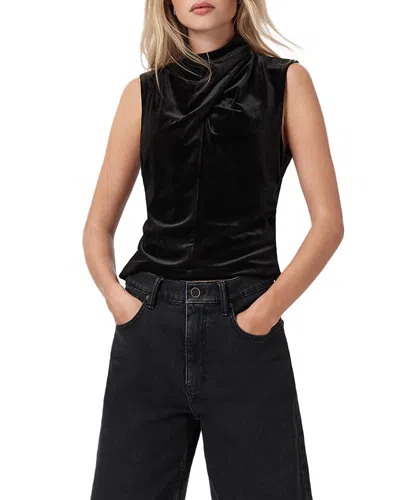 Allsaints Tia Velvet Ruched Top In Black