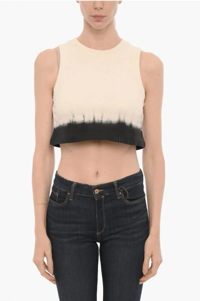 Allsaints Tie-dye Effect Brushed Cotton Lila Crop Top In White