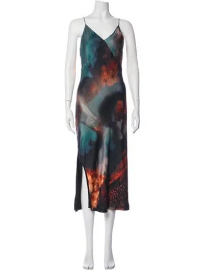 Pre-owned Allsaints Tie-dye Print Long Dress In Black
