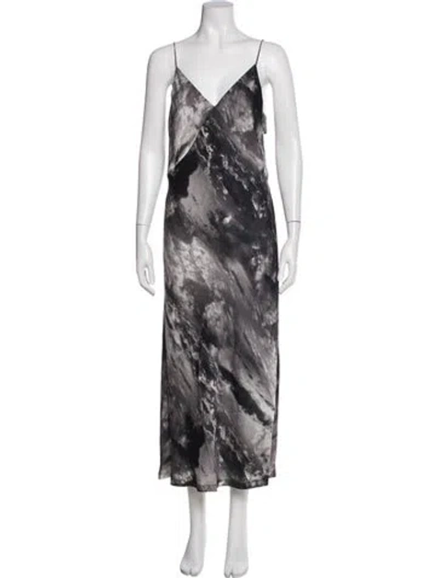 Pre-owned Allsaints Tie-dye Print Long Dress In Black