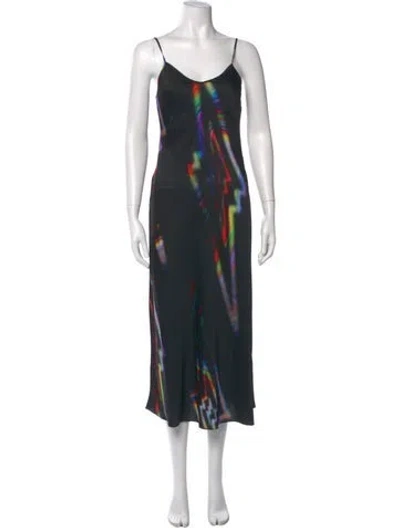 Pre-owned Allsaints Tie-dye Print Long Dress In Black
