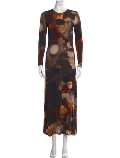 Pre-owned Allsaints Tie-dye Print Long Dress In Brown
