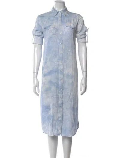 Pre-owned Allsaints Tie-dye Print Midi Length Dress In Blue