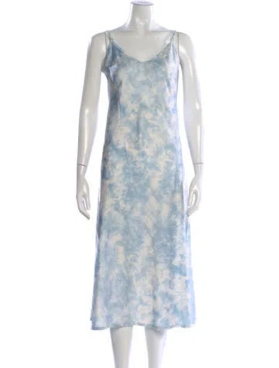 Pre-owned Allsaints Tie-dye Print Midi Length Dress In Blue