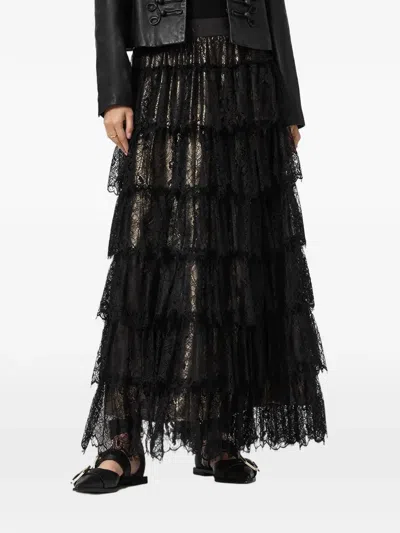 Allsaints Tiered Lace-detail Maxi Skirt In Multi