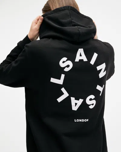 Allsaints Tierra Pullover Circle Logo Hoodie In Jet Black