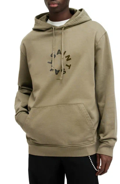 Allsaints Tierra Pullover Graphic Hoodie In Ash Khaki Green