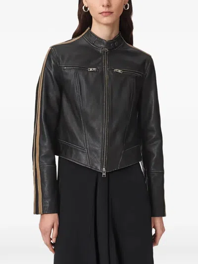 Allsaints Tiggy Side-stripe Leather Jacket In Black