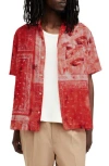 Allsaints Tijuana Bandana Print Short Sleeve Cotton Button-up Shirt In Apple Red