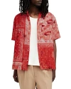 Allsaints Tijuana Bandana Print Short Sleeve Cotton Button-up Shirt In Apple Red