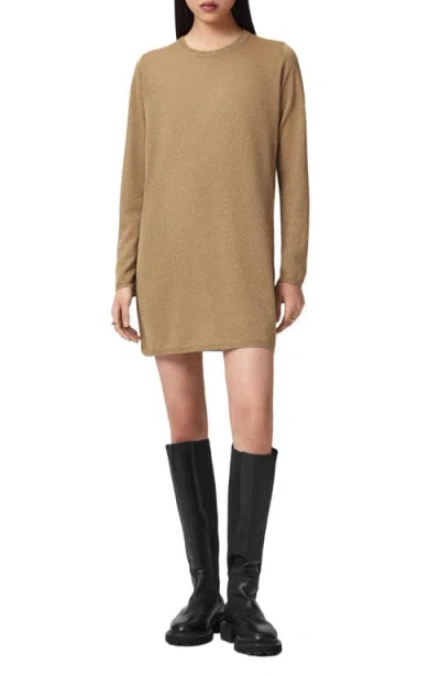 Allsaints Viscose Tillii Metallic Long Sleeve Mini Dress In Brown