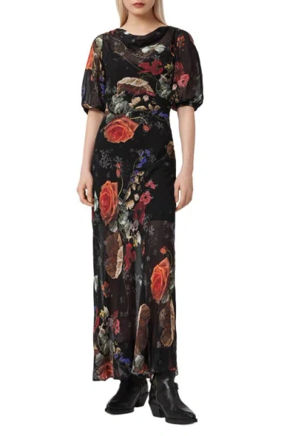 Allsaints Womens Haze Black Tiwa Floral-print Silk-blend Maxi Dress