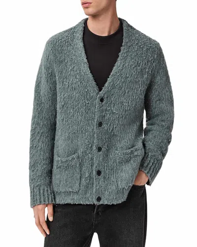 Allsaints Mens Nordic Green Tobie V-neck Wool-blend Cardigan In Gray