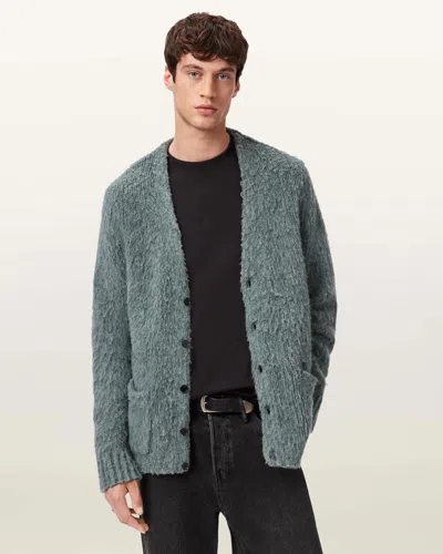 Allsaints Mens Nordic Green Tobie V-neck Wool-blend Cardigan In Gray