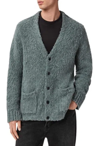 Allsaints Mens Nordic Green Tobie V-neck Wool-blend Cardigan In Gray