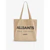 ALLSAINTS ALLSAINTS TOFFEE TAUPE/B UNDERGROUND LOGO TEXT-PRINT COTTON TOTE BAG