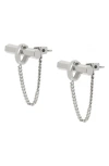 Allsaints Chain Swag Toggle Bar Front To Back Earrings In Rhodium Plated In Rhodium